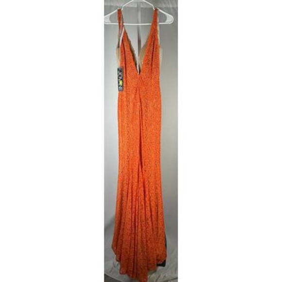 Jovani 08674 Orange Nude Plunging Neck Lace Dress Size 0 NWT - Picture 6 of 9